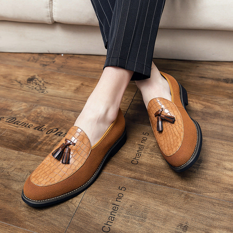 Herren eleganter Quasten-Loafer mit kroko-geprägtem Lederblatt und weichem Veloursaußenmaterial Shop Nory