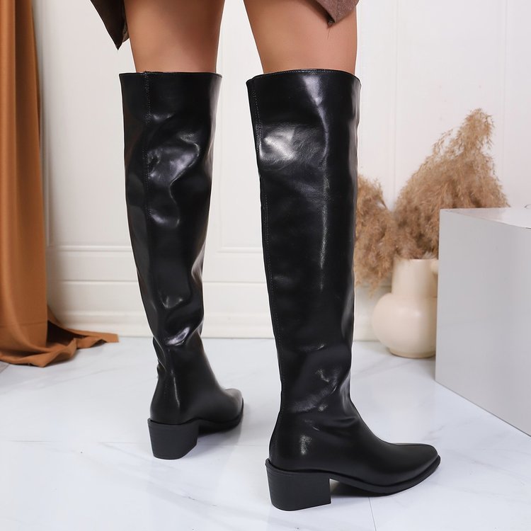 Damen Kniehohe Stiefel mit spitzer Zehenpartie und mittelhohem Blockabsatz Shop Nory