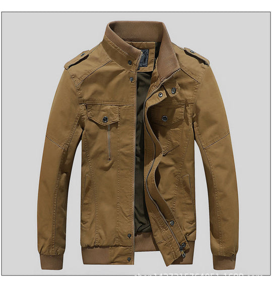 Herren Urbaner Canvas-Pilotblouson mit verstärkten Schultern, Stehkragen und verdecktem Reißverschluss Shop Nory