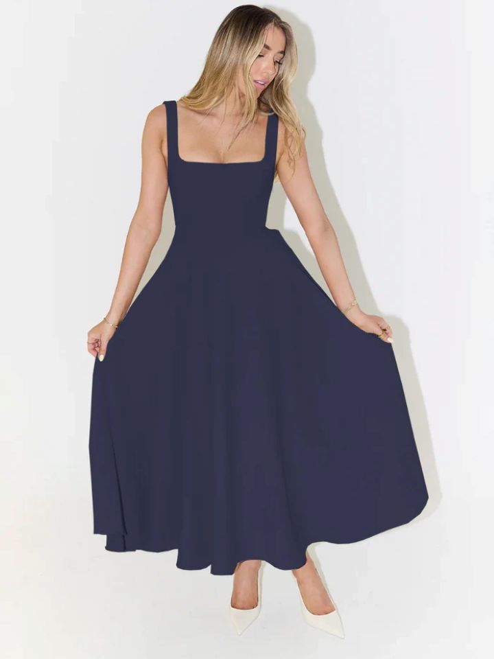 Damen A-Linien Maxikleid mit quadratischem Ausschnitt und fließendem Stoff