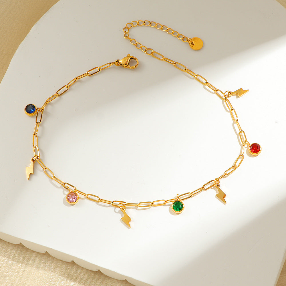 Damen Fußkette mit charmantem Blitz-Design und bunten Kristallen Shop Nory