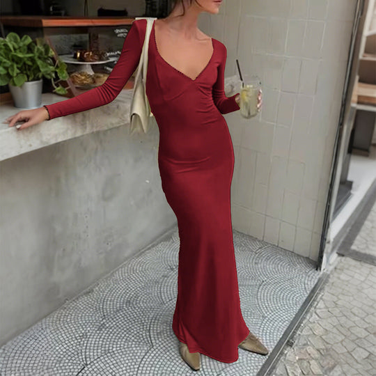 Damen nan figurbetontes Maxikleid mit herzförmigem Ausschnitt, langen Ärmeln und schmaler Meerjungfrau-Silhouette Shop Nory