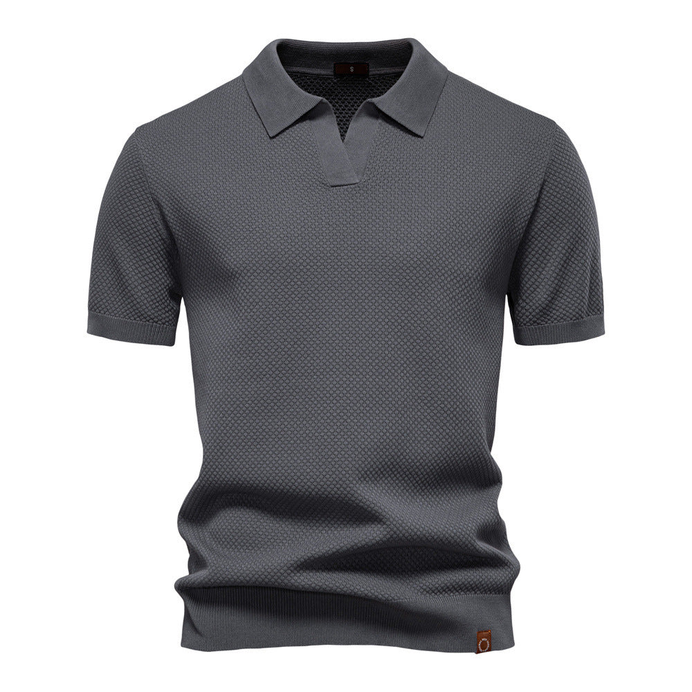 Herren nan strukturiertes Feinstrickpoloshirt mit offenem Reverskragen
