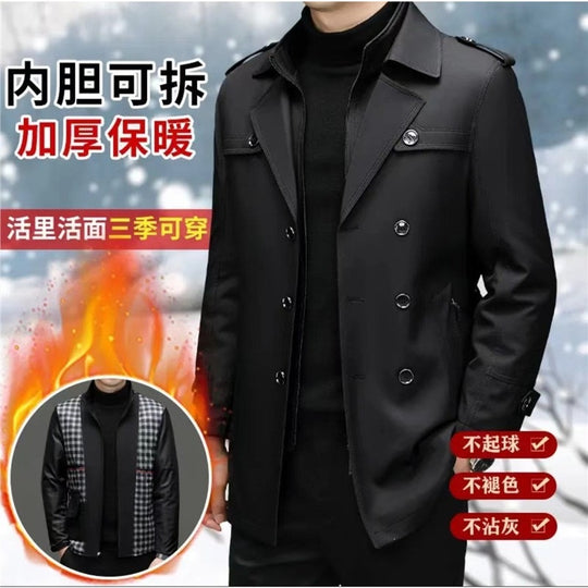 Herren Doppelreihiger taillierter Trenchcoat mit Schulterklappen Shop Nory