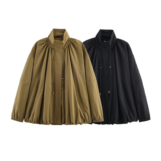 Damen Weitgeschnittene Übergangsjacke mit Tunnelzugkragen und ballonförmigem Saum Shop Nory
