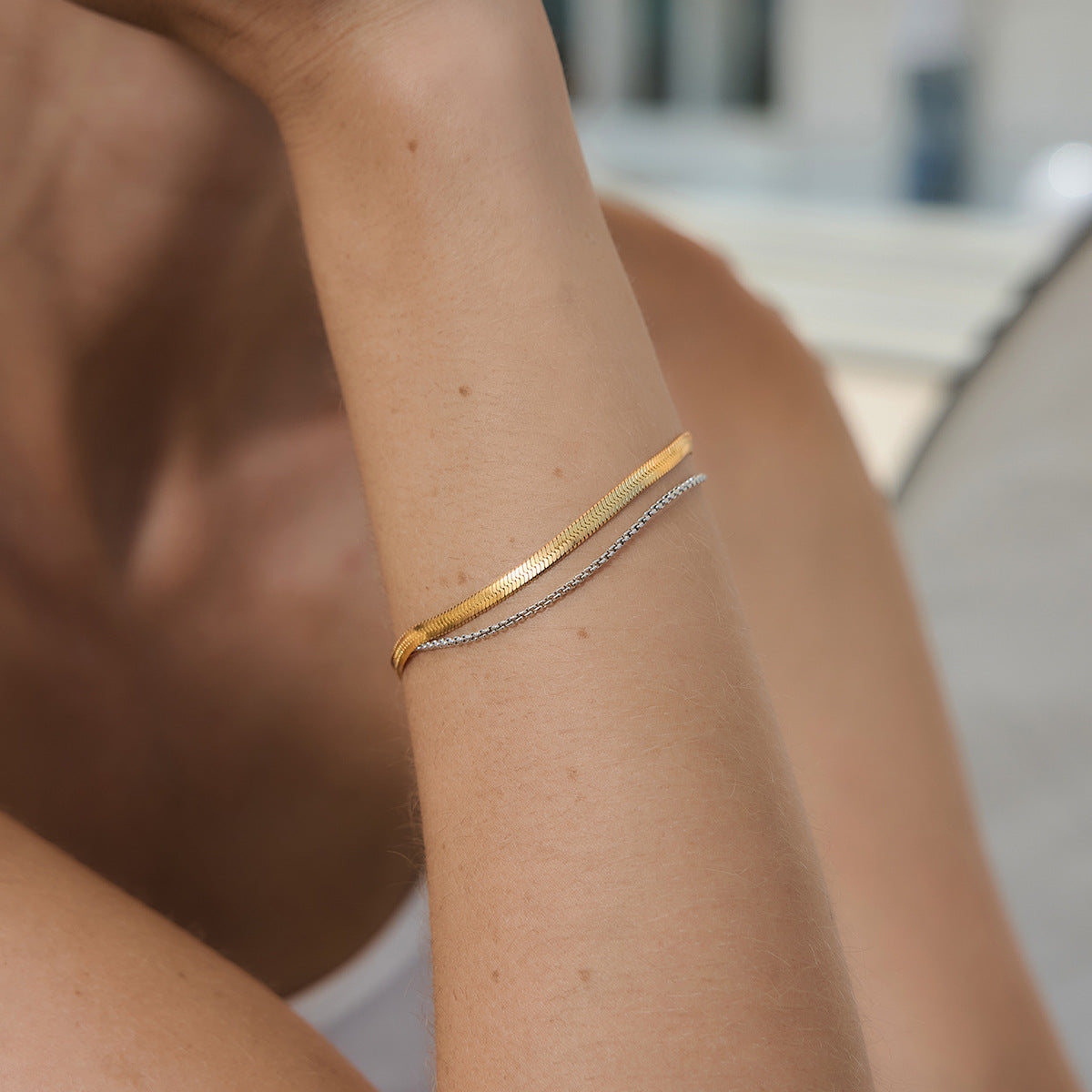 Damen Edelstahlarmband mit doppelter Kette und elegantem Design Shop Nory