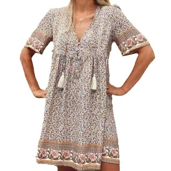 Damen Lässiges Boho-Kleid mit verspielten Quasten und floralen Mustern
