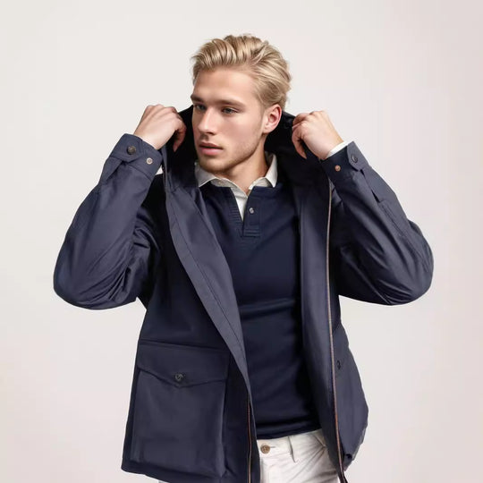 Herren Kurze wetterfeste Kapuzenjacke im Field-Style mit großen Pattentaschen Shop Nory