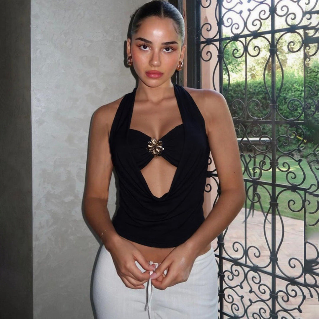 Damen Elegantes Wickeloberteil mit tiefem V-Ausschnitt und glamourösem Akzent Shopnory