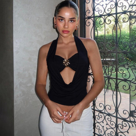 Damen Elegantes Wickeloberteil mit tiefem V-Ausschnitt und glamourösem Akzent Shopnory