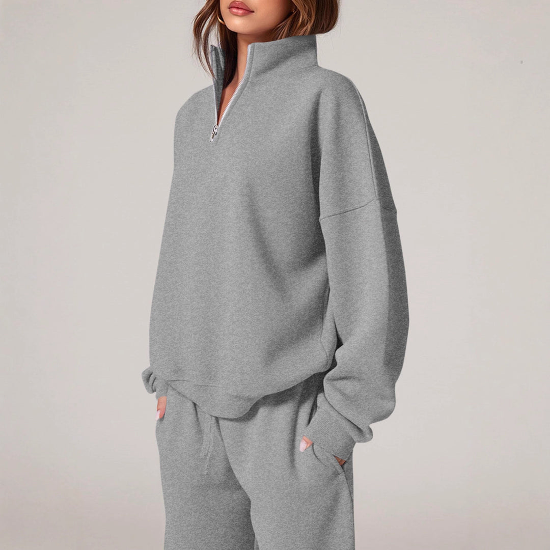 Damen nan oversized Jogginganzug mit Stehkragen halbem Reißverschluss und weitem Bein Shop Nory