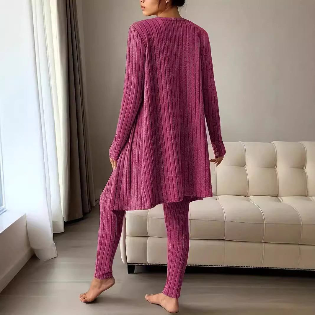 Damen Geripptes Lounge-Set mit Cropped-Top, High-Waist-Leggings und Longcardigan Shop Nory