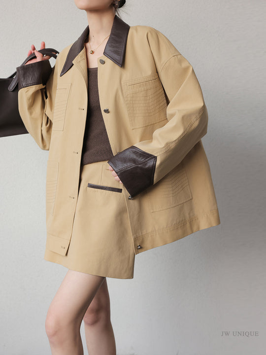 Damen Modische Übergangsjacke mit Lederakzenten Shop Nory