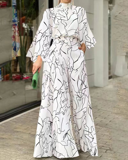 Damen Eleganter Longline Jumpsuit mit Stehkragen, Ballonärmeln und Seitentaschen Shop Nory