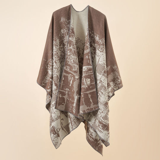 Damen Wollmix-Cape mit grafischem Jacquard, offenem Kimono-Fall und weichfallender Drapierung Shop Nory