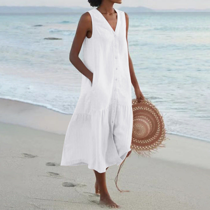 Damen Sommerliches Leinenkleid