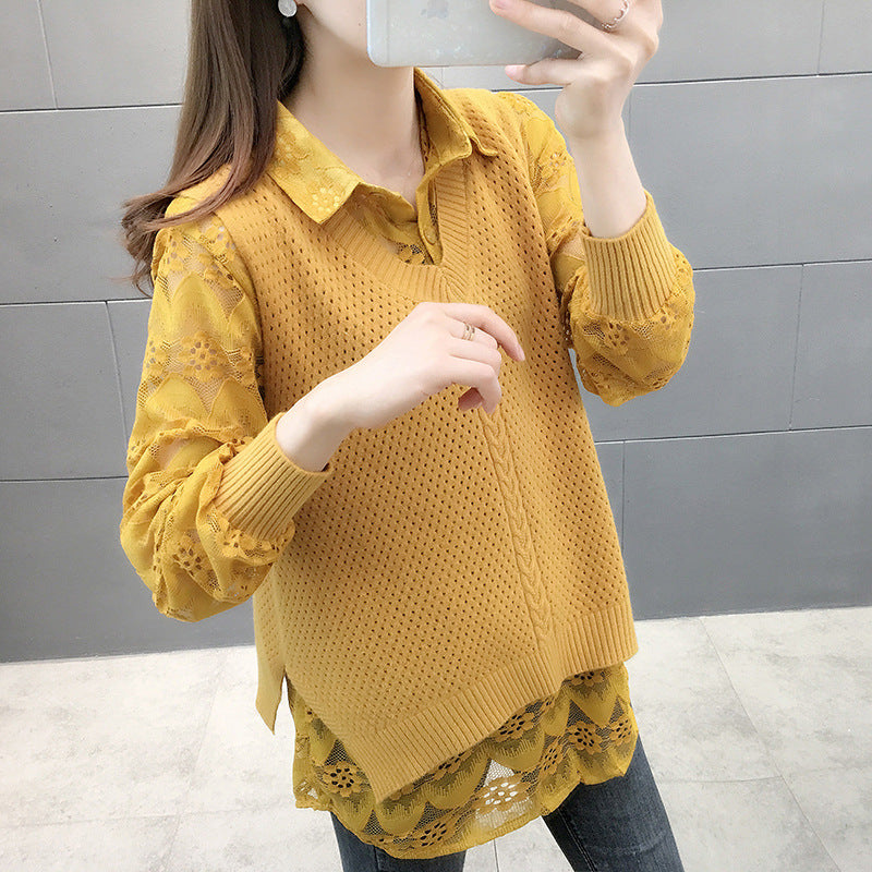 Damen Verspielter Strickpullover mit Spitzenapplikation Shop Nory