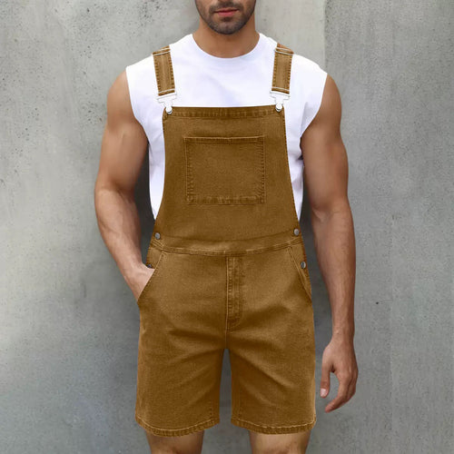 Herren Latzshorts aus Baumwoll-Denim mit praktischen Taschen und verstellbaren Trägern