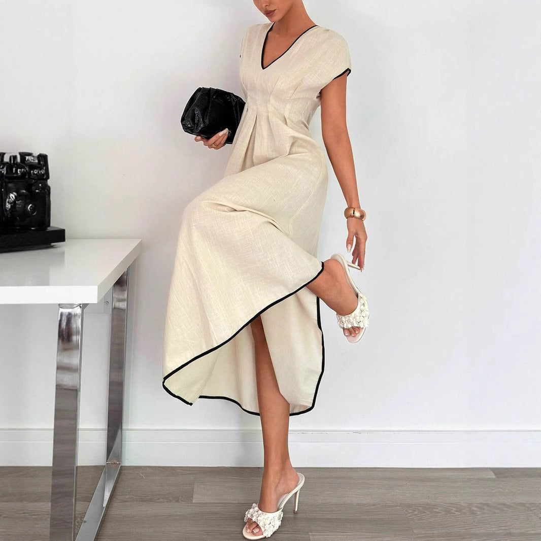 Damen Fließendes Maxikleid mit V-Ausschnitt und schwingendem Rock Shopnory