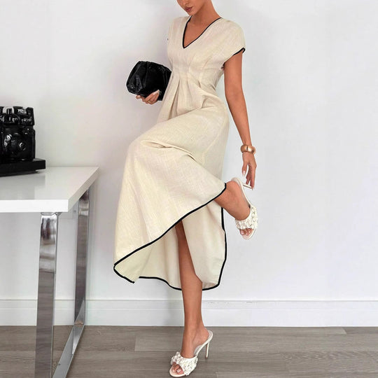 Damen Fließendes Maxikleid mit V-Ausschnitt und schwingendem Rock Shopnory
