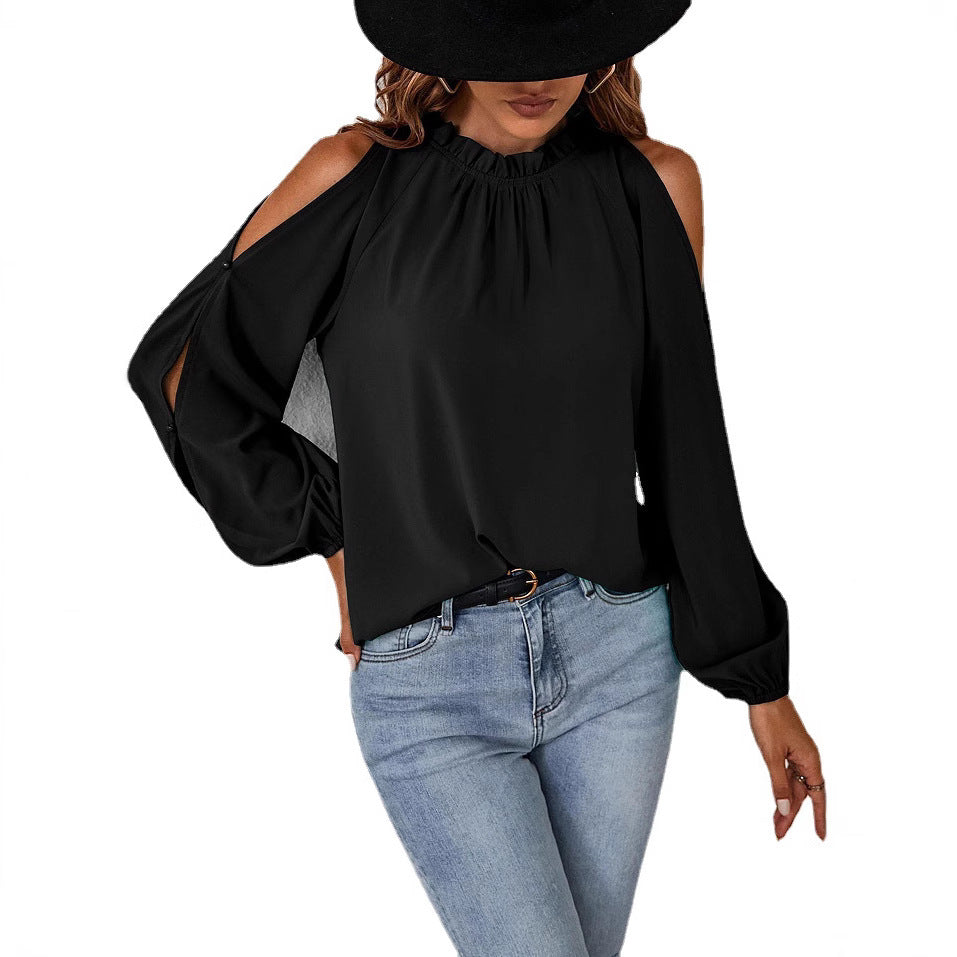 Damen trendige Bluse mit schulterfreier Gestaltung und Puffärmeln