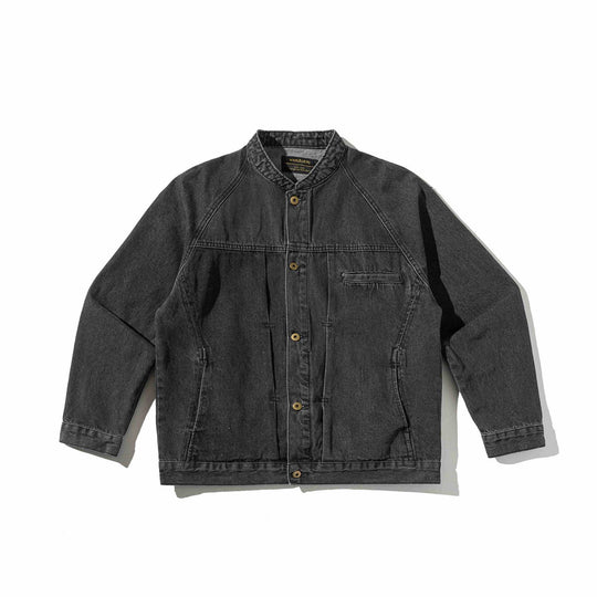 Unisex Boxy-Jeansjacke mit Stehkragen, markanter Nahtführung und Knopfleiste Shop Nory