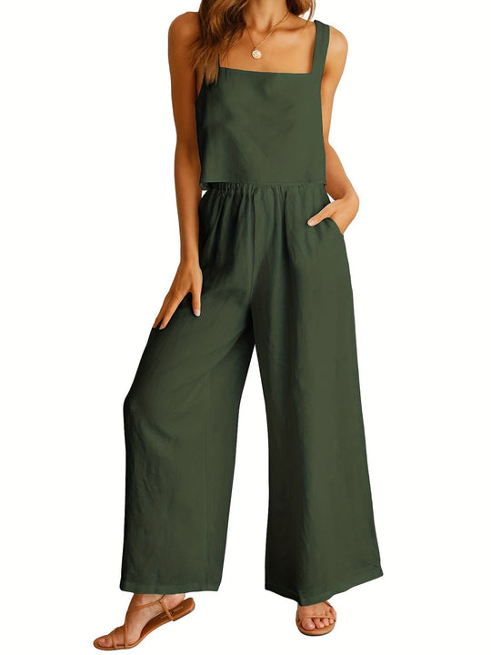 Damen Lässiger Jumpsuit mit weiten Beinen und praktischen Taschen