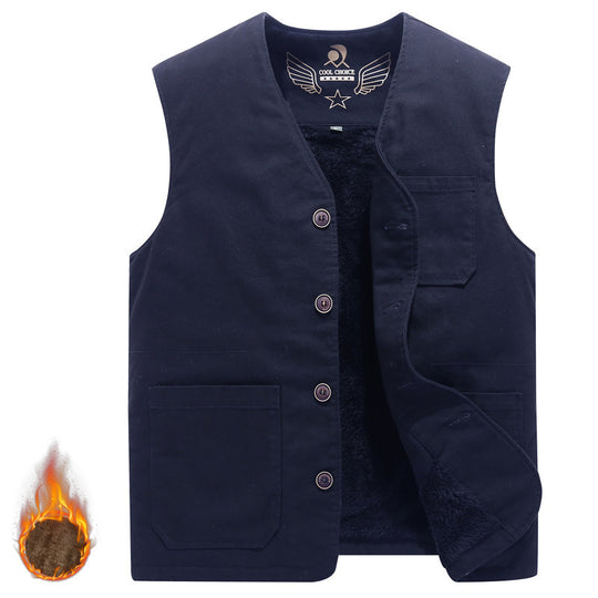 Herren Ärmellose Canvas‑Teddyweste mit wärmender Fleece‑Innenlage und aufgesetzten Taschen Shop Nory