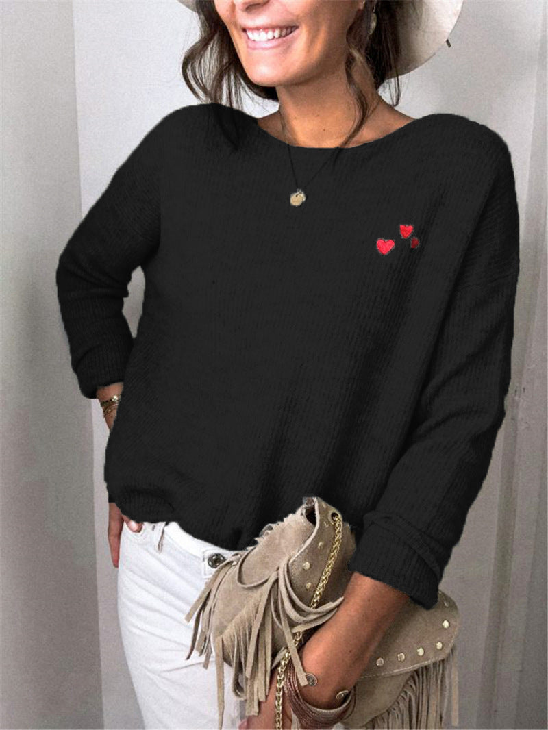 Damen Oversize Strickpullover mit Herz-Stickerei und weitem Boot-Ausschnitt Shop Nory