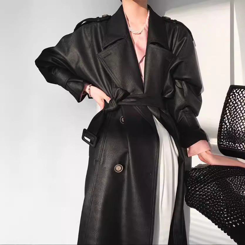 Damen Modische Kunstleder-Trenchcoat Shop Nory