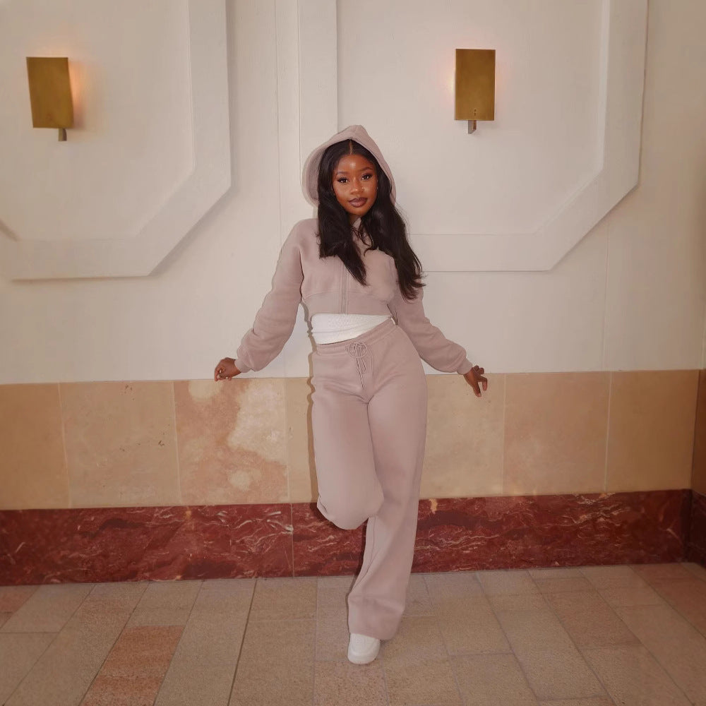Damen moderner Cropped Hoodie und weite Jogginghose Set Shopnory