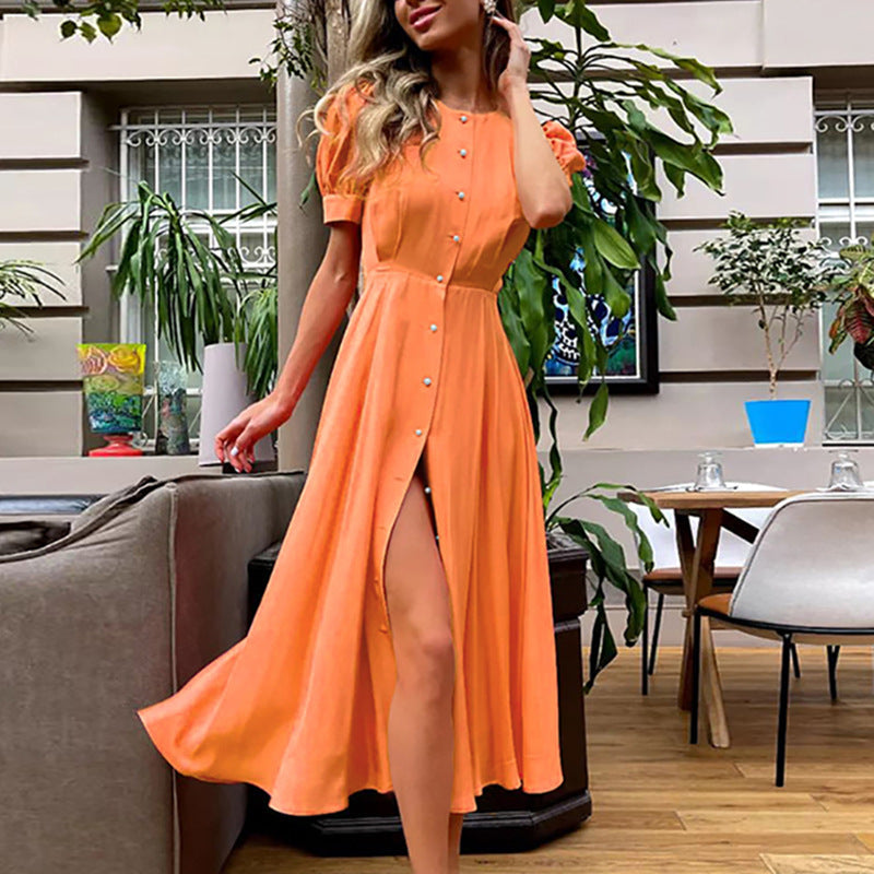 Damen Hemdkleid mit hochgeschlossenem Kragen und seitlichem Schlitz