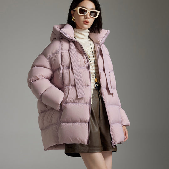 Damen Steppige wärmende Daunenjacke mit Kapuze und weiter Silhouette Shop Nory
