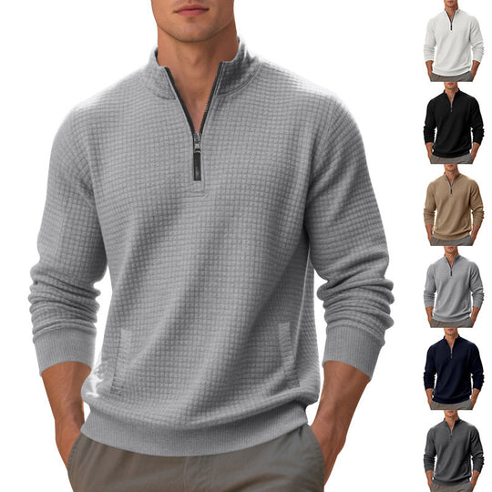 Herren Waffelstrick-Halbzip-Pullover mit Stehkragen, Kängurutasche & gerippten Abschlüssen Shop Nory