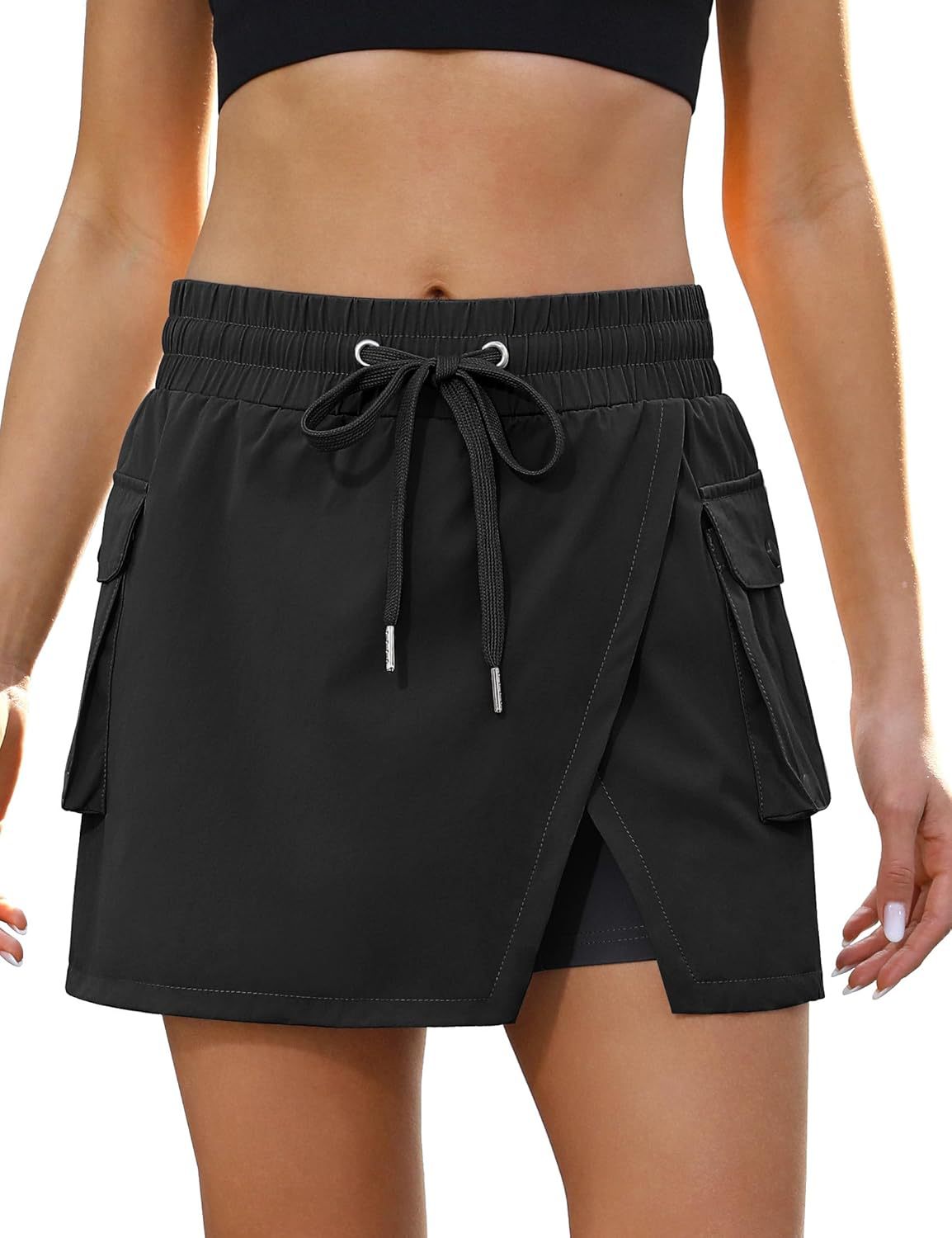 Damen luftiger Wickel-Sportrock mit praktischen Seitentaschen Shopnory