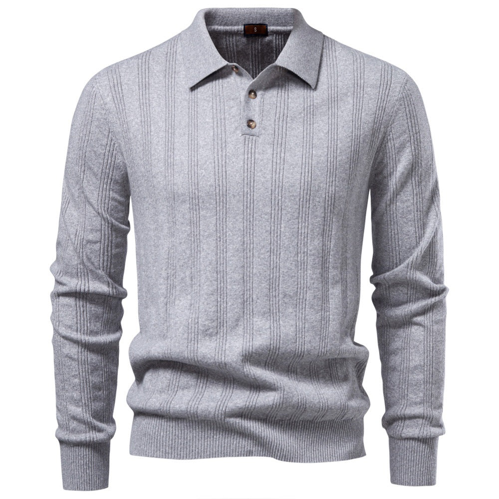 Herren Langarm-Feinstrick-Poloshirt mit Strukturstreifen und geripptem Saum Shop Nory