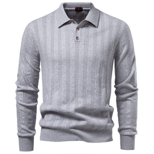 Herren Langarm-Feinstrick-Poloshirt mit Strukturstreifen und geripptem Saum Shop Nory