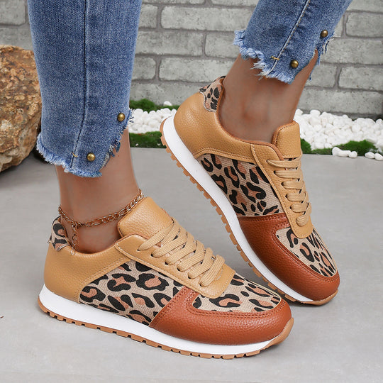 Damen sportliche Leoparden-Print Retro-Sneaker mit gepolstertem Komfortfußbett und profilierter Gummisohle Shop Nory