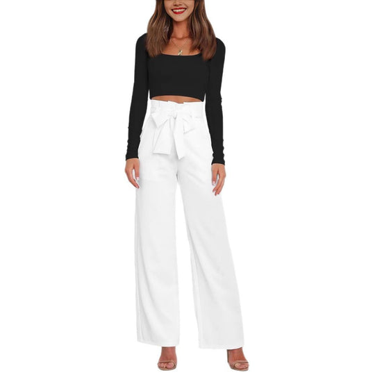 Damen Weite High-Waist Paperbag-Hose mit Bundfalten und Bindegürtel Shop Nory