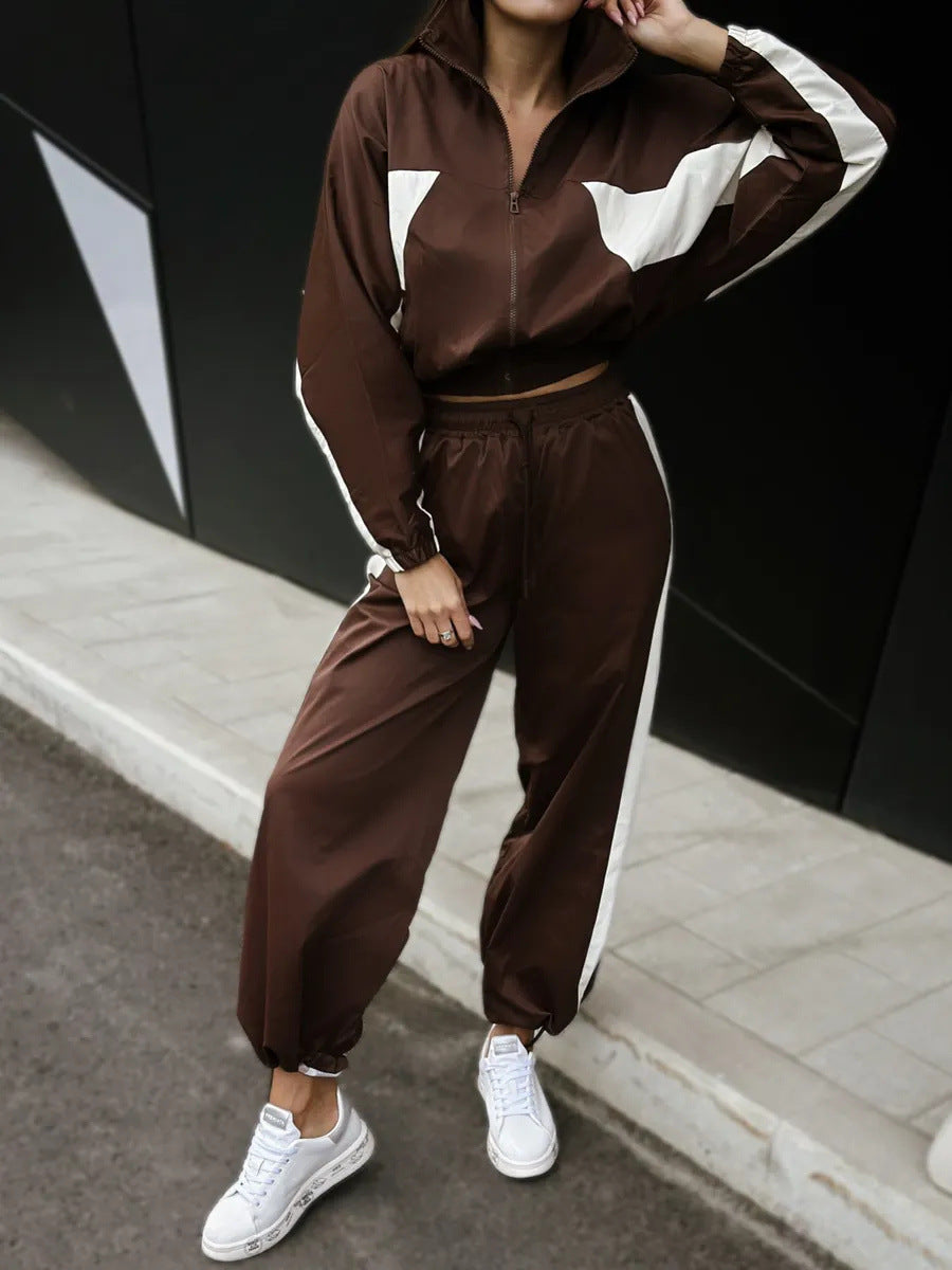 Damen Sportliches Set mit lässiger Jacke und breiten Hosen Shopnory