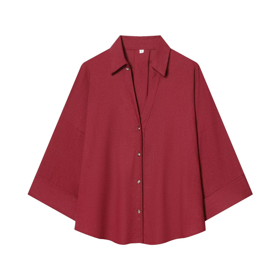 Damen nan lockere oversized Hemdbluse mit weitem Kragen und Dreiviertelärmeln Shop Nory
