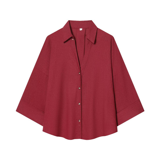 Damen nan lockere oversized Hemdbluse mit weitem Kragen und Dreiviertelärmeln Shop Nory