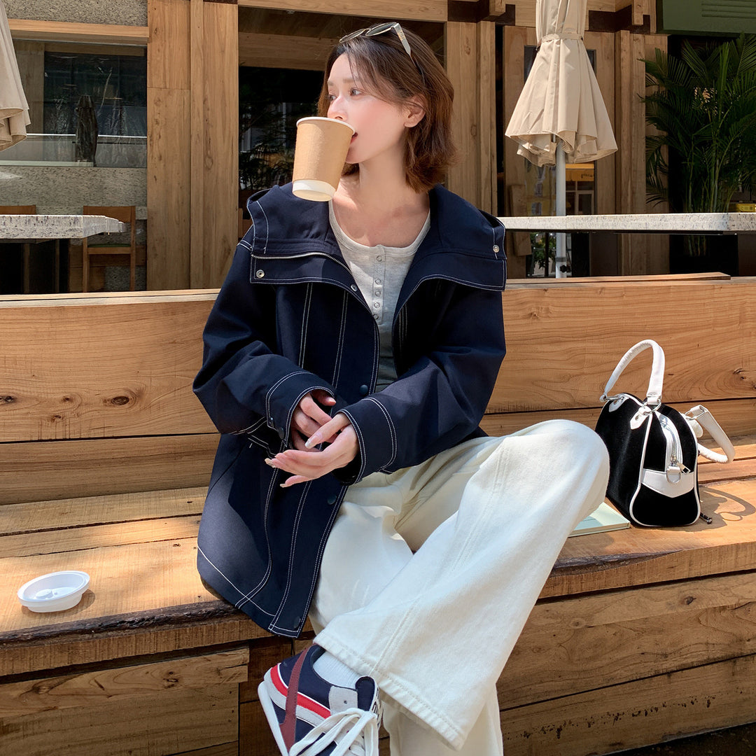 Damen Oversize-Übergangsjacke mit weitem Matrosenkragen und Kontrastnähten Shop Nory