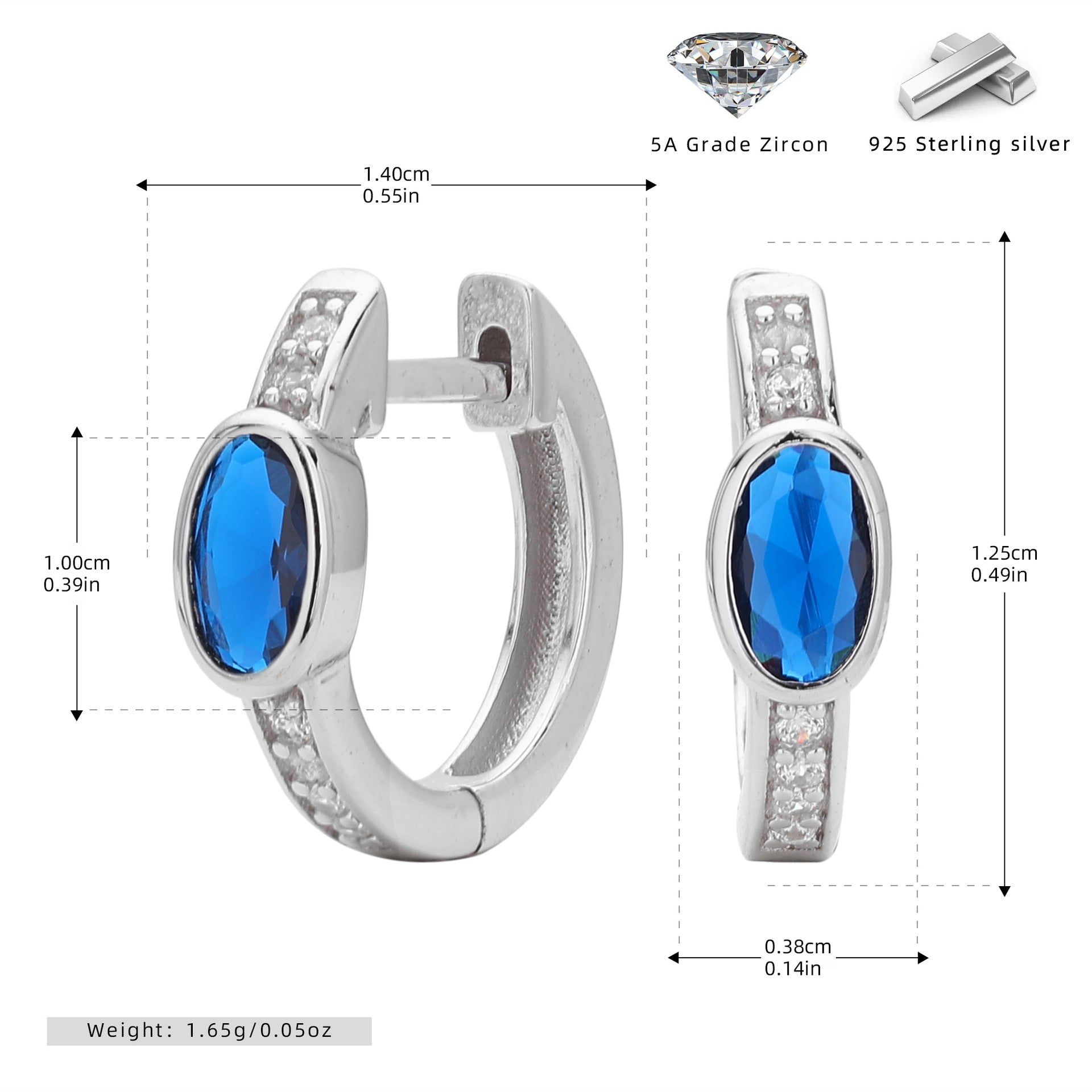 Damen Ohrhänger mit auffälligem ovalem Zirkon und goldfarbener 925er Sterling Silberfassung Shop Nory