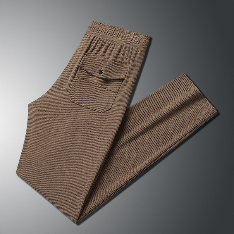 Herren Geradlinige Rib-Struktur Lounge-Hose mit Elastikbund und Klappentasche Shop Nory