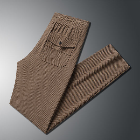 Herren Geradlinige Rib-Struktur Lounge-Hose mit Elastikbund und Klappentasche Shop Nory