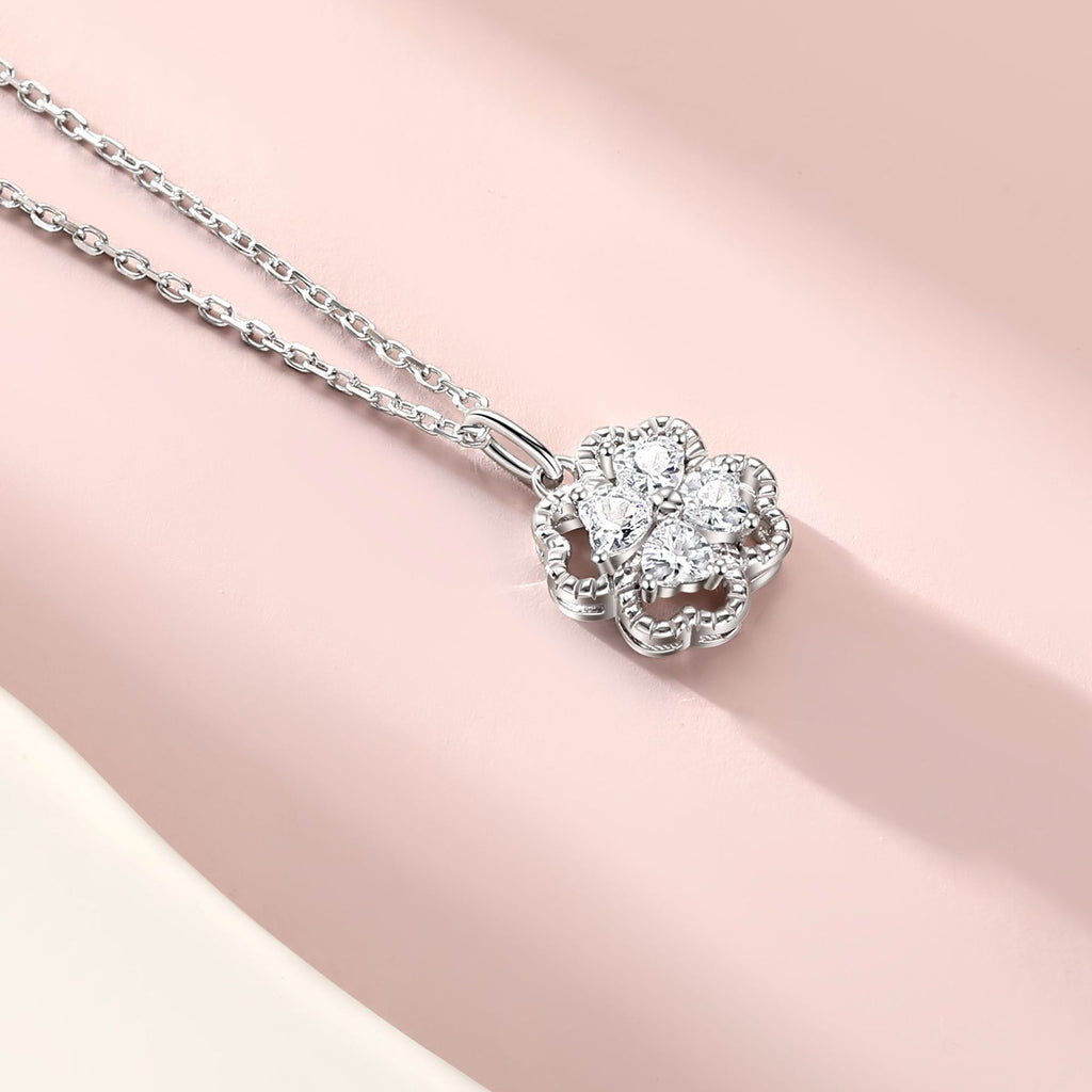 Damen Anhänger-Kette mit floralen Elementen und funkelnden Zirkonia Shop Nory