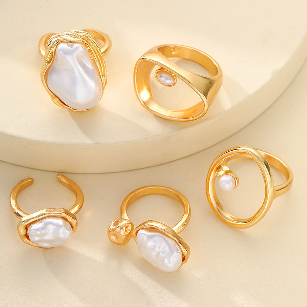 Damen Ring-Set mit einzigartigen Perlendesigns und modernem Goldrahmen Shop Nory