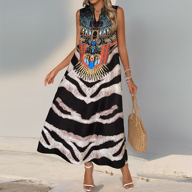 Damen Ärmelloses Maxikleid mit Statement-Halsdruck, Ethno‑Motiv und ausgestellter A‑Linien‑Silhouette Shop Nory