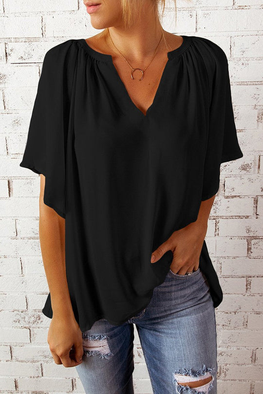 Damen lockeres Blusenshirt mit V-Ausschnitt und luftigen Ärmeln